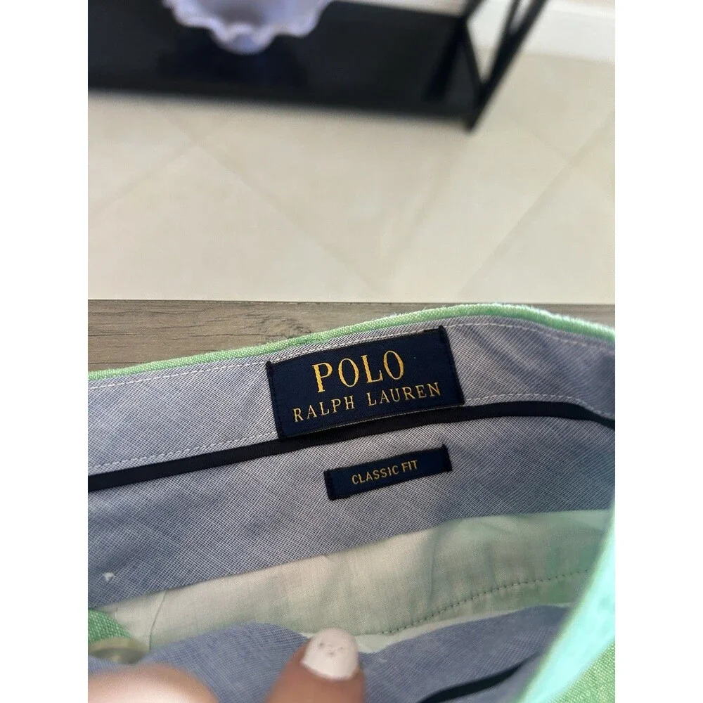 Polo Ralph Lauren 100% Linen Shorts Mens Size 34 Classic Fit Green